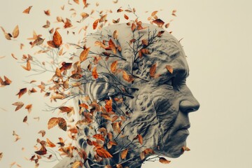 Poster - Unique statue of a man with a tree growing out of his head. Suitable for environmental or surreal concepts