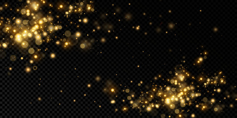 Wall Mural - Gold sparks and golden stars glitter special light effect. Vector sparkles on transparent background. Christmas abstract. dust	