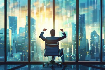 Poster - A man sitting in a chair in front of a window, suitable for various concepts and designs