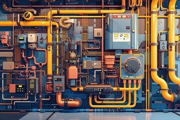 Poster - Network of interconnected pipes for industrial use. Suitable for engineering projects.