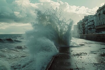 Poster - Powerful ocean wave crashing onto the shore, perfect for nature concepts
