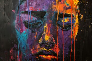 Aufkleber - Abstract painting of a woman's face, suitable for art projects