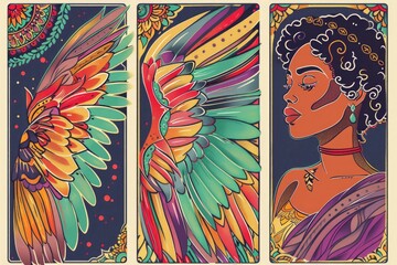 Poster - Three cards with a woman's face painted on them, suitable for various projects