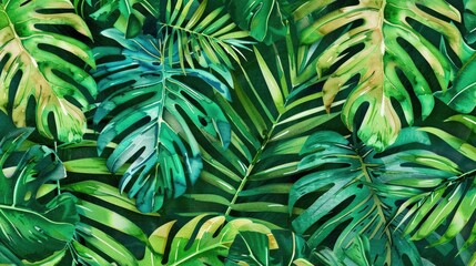 Wall Mural - Vibrant green leaves on canvas, perfect for nature-themed designs