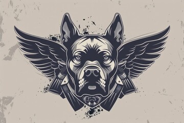 Aufkleber - A unique image of a dog with wings on a grunge background. Perfect for creative projects and fantasy-themed designs