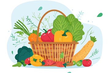Aufkleber - A basket filled with fresh vegetables on a wooden table. Suitable for food and healthy lifestyle concepts