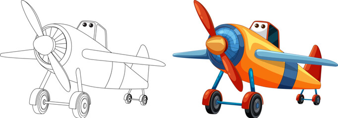 Poster - Two stylized cartoon airplanes in vibrant colors