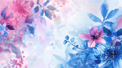 Poster - Colorful flowers painted on a vibrant blue and pink background. Suitable for various design projects