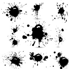 Poster - Abstract black ink splats on a clean white background. Perfect for graphic design projects or artistic creations