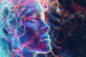 Poster - Close-up of a person's face with neon hair, suitable for fashion and beauty concepts