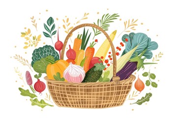 Poster - A basket filled with a variety of fresh vegetables. Perfect for food and nutrition concepts