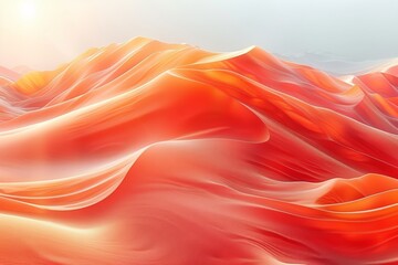 Poster - The computer-generated landscape of dynamic red and orange fabric creates an illusion of fiery waves