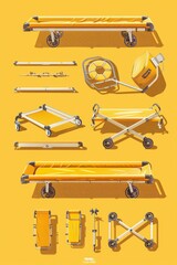 Poster - Assorted equipment displayed on a vibrant yellow backdrop. Ideal for industrial, construction, or technology themes