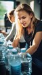 © shelbys - Beautiful Blonde Woman Examining Water Bottles