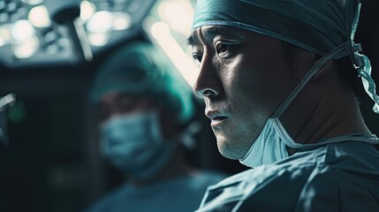 Poster - A man wearing a surgical mask in an operating room. Suitable for medical concepts