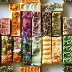 Poster - A square arrangement of various soap bars. Ideal for advertising hygiene products