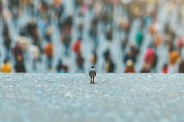 Poster - Small figurine standing in front of a crowd of people. Suitable for various concepts and ideas