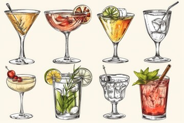 Poster - A colorful illustration of different cocktails. Perfect for menu designs