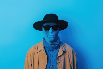 Poster - A man wearing a hat and sunglasses, suitable for fashion or travel concepts