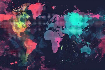 Poster - A colorful map of the world with dots, perfect for educational purposes