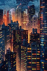Poster - City skyline at night, perfect for urban concepts