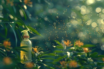 Poster - A bottle of liquid placed on a tree. Perfect for nature-themed designs