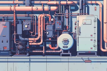 Poster - Industrial pipes and valves for engineering projects