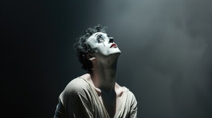 Poster - A man with a white face and white paint on his face. Suitable for makeup or Halloween concepts