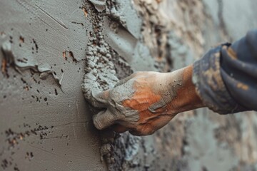Poster - Close-up of individual working with cement, suitable for construction projects