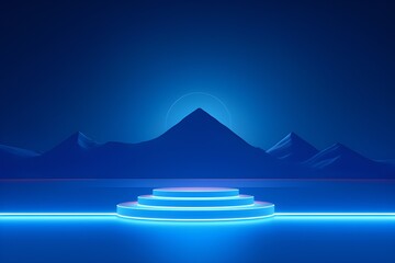 Poster - 3d illustration of a  circle podium stand on the nature  background . 3d rendering. Minimalism geometry background , generated by AI.