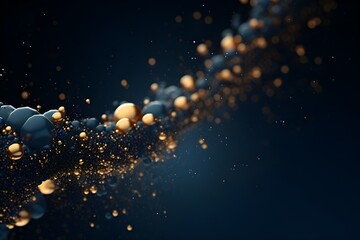 Poster - 3d illustration of blue and gold stripes in the form of waves with sparkles, futuristic background, 
