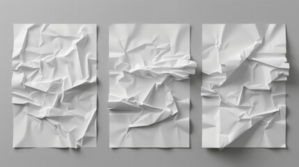 Poster - Printed posters, blank white paper with wrinkled surface. Mockup for flyer, advertisement or letter with folds, crumpled pages isolated on grey background.