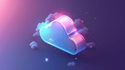 Poster - An isometric icon of a virtual cloud, an information storage cloud, a technology symbol