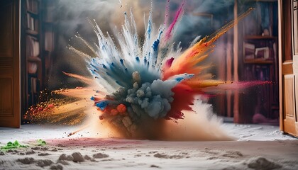 Wall Mural - capturing vibrant particles bursting outward from a central point, radiating dynamic energy and move