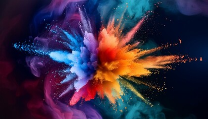 Wall Mural - capturing vibrant particles bursting outward from a central point, radiating dynamic energy and move