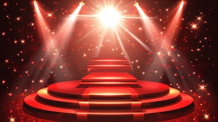 Wall Mural - A red stage with a spotlight on it. The stage is set up for a performance or award ceremony