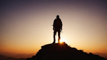 Silhouette of a man on top of a mountain