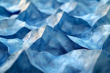 Poster - The image showcases a series of blue paper structures mimicking the peaceful ebb and flow of ocean waves
