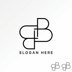 Poster - Logo design graphic creative concept premium vector stock initial letter B or BB font line art motif pattern flip top down Related typography monogram