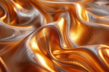 Poster - A detailed close-up of a luxurious golden satin fabric, capturing the glistening texture and elegant folds