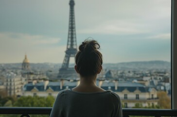 Woman viewing Eiffel Tower