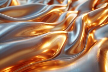 Poster - This image showcases the smooth waves of a glinting golden textile, highlighting its reflective surface and luxurious feel