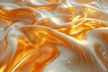Poster - An elegant gold satin fabric captures the delicate ripples and reflections, emphasizing its rich texture and sheen