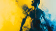 A dramatic illustration of a muscular man set against swirling yellow and blue smoke, highlighting themes of strength and mystery