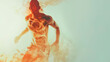 An evocative illustration of a muscular man enveloped in soft, flowing orange smoke, highlighting motion and tranquility