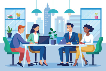 Poster - A team of professionals discussing in a modern office setting. Ai generated