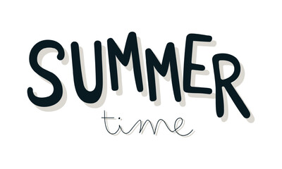 Summer time lettering. Black letters on a white background. Text template for cards and posters. Vector illustration, seasonal design.