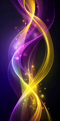 Leinwandbilder - Abstract Swirl Striped Wave Yellow Purple Magical Neon Transparent Ribbon Lines on dark Background