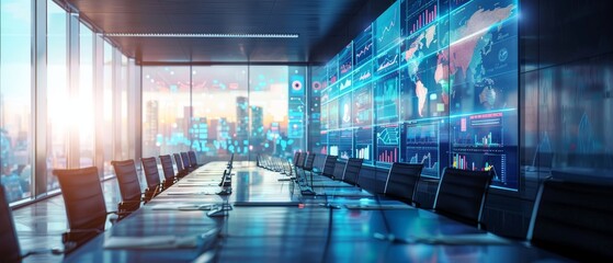 Poster - Wall TV shows Big Data Analysis, Infographics, Stock Market Information, Trends, and e-Commerce Investment Strategy for Group of Investors.