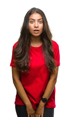 Poster - Young beautiful arab woman over isolated background afraid and shocked with surprise expression, fear and excited face.